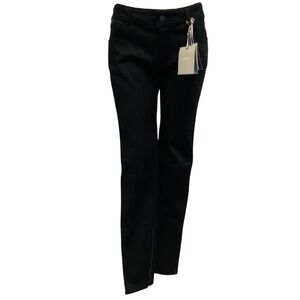 TOM FORD BLACK LAMBSKIN LEATHER TRIMMED SKINNY LEG DENIM JEANS